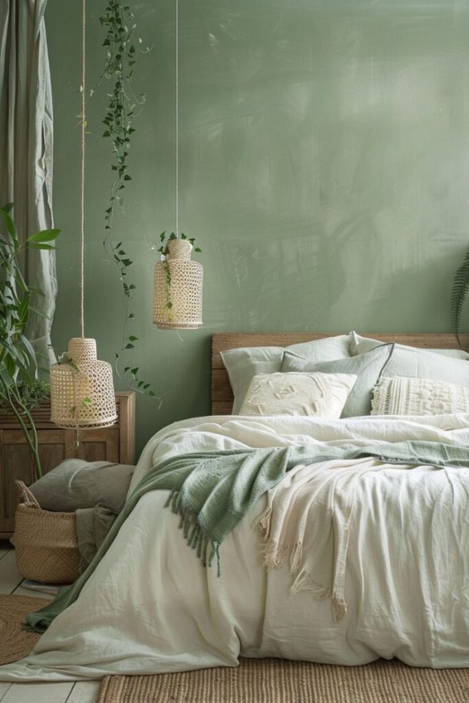 Bedroom in green tones