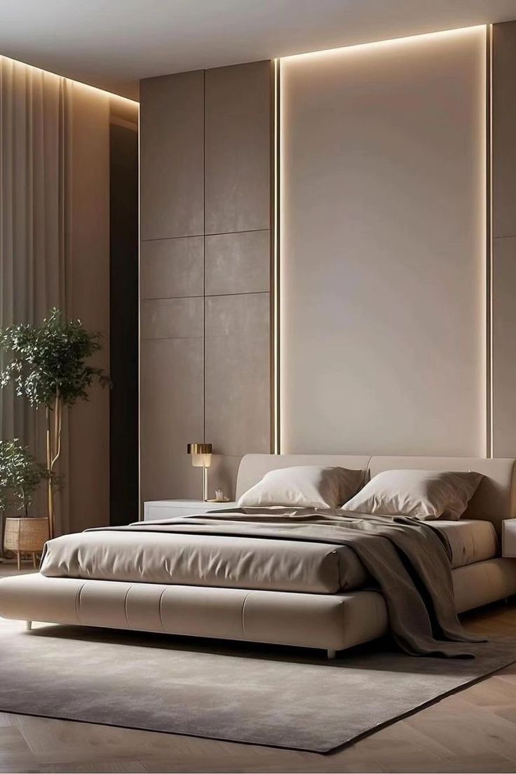 Bedroom in minimalist beige tones